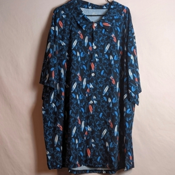 Blue Surfboard Tropical Print Short Sleeve Button Up Novelty Hawaiian Shirt - Picture 1 of 7